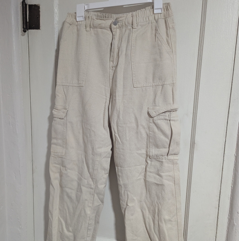 Cream Cotton Cargo Pants